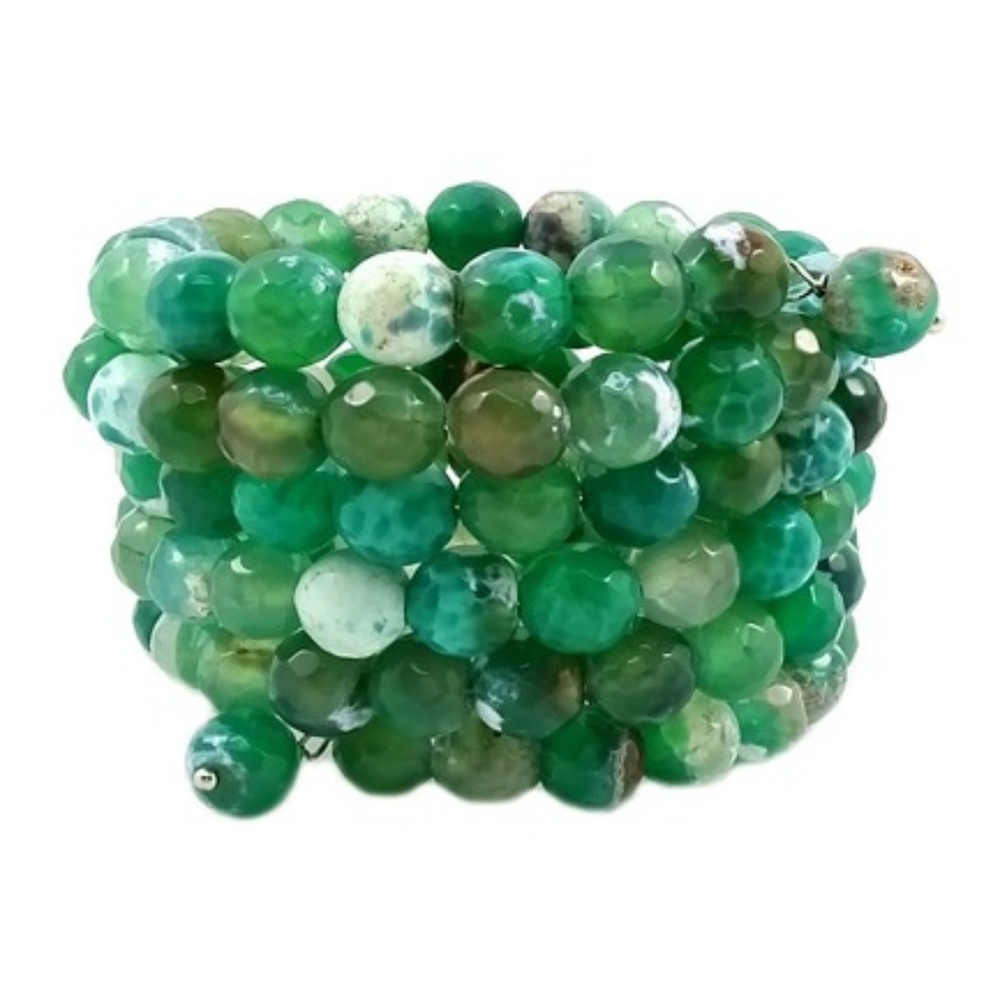 Faceted Agate Coil Wrap Bracelet